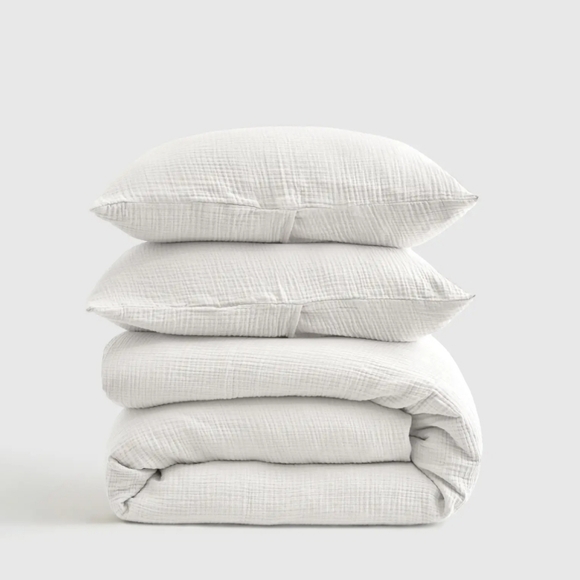 NWT! Quince Organic Cotton Airy Gauze White Duvet Cover & Sham! Twin (607)(READ)